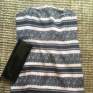 Pink and black strapless silk dress